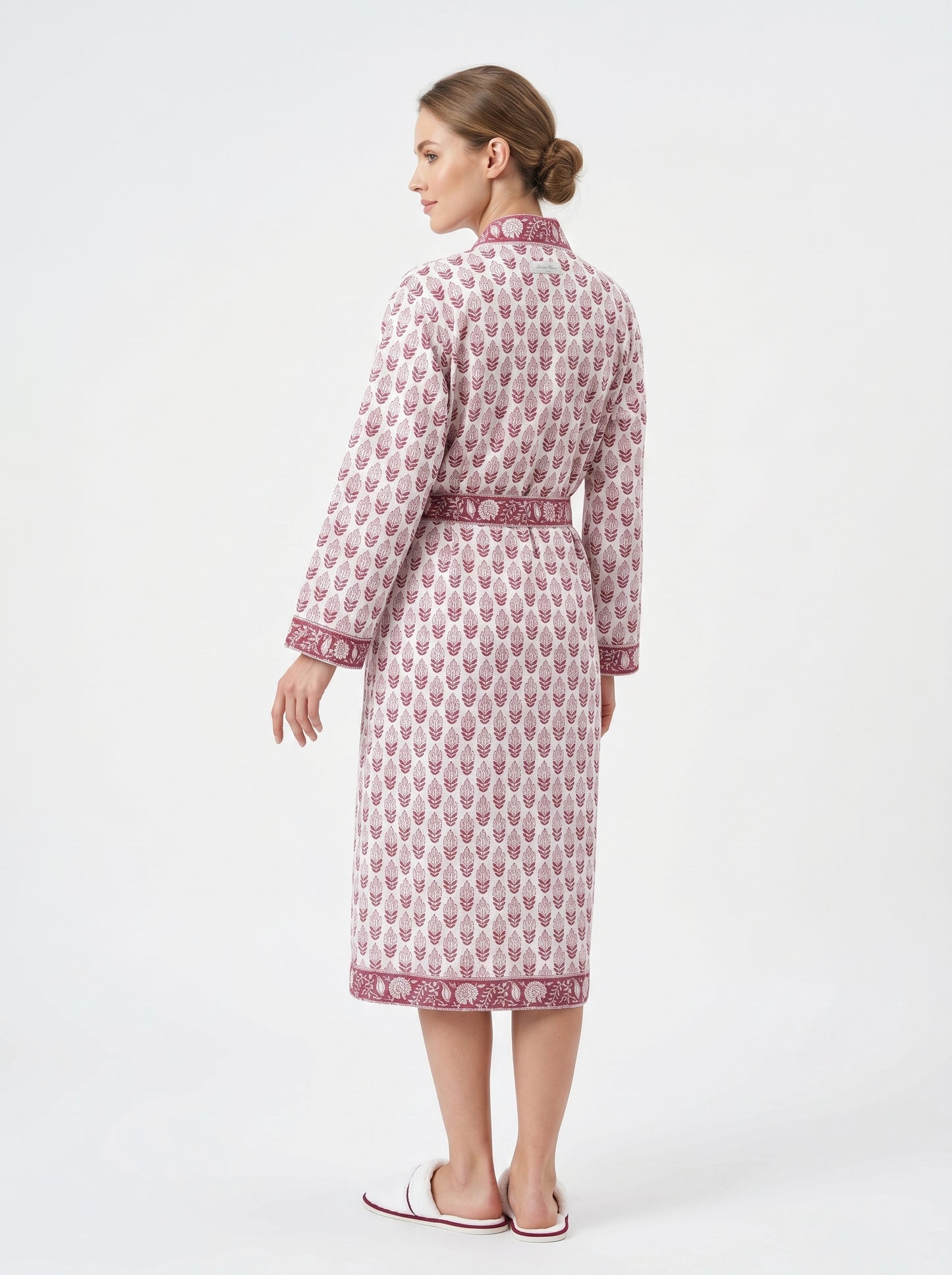 Blush Pink Mini Floral-2 Handblock Waffle Bathrobe – Luxury Spa Robe