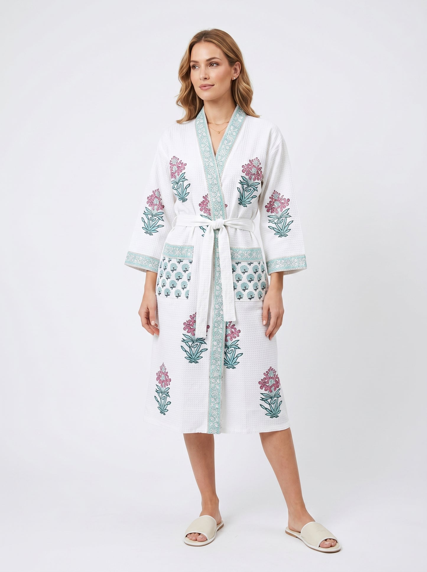 Floral 105 Waffle Bathrobe – Luxury Spa Robe