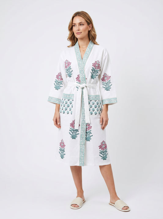 Floral 105 Waffle Bathrobe – Luxury Spa Robe