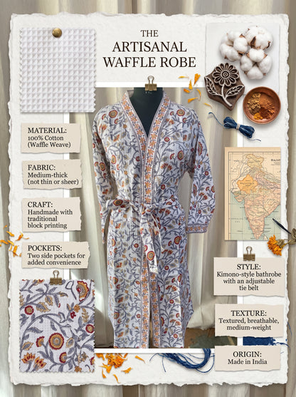 White Vine Petals Waffle Bathrobe – Luxury Spa Robe