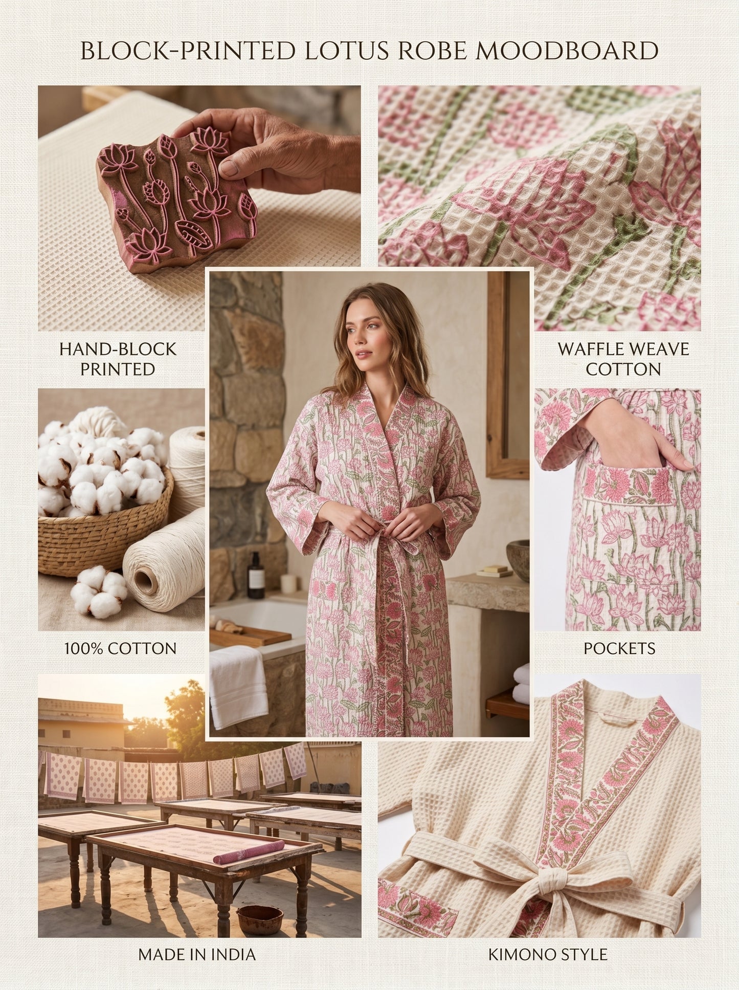 Pink Garden Floral Cotton Waffle Bathrobe – Luxury Spa Robe