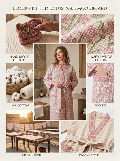 Pink Garden Floral Cotton Waffle Bathrobe – Luxury Spa Robe