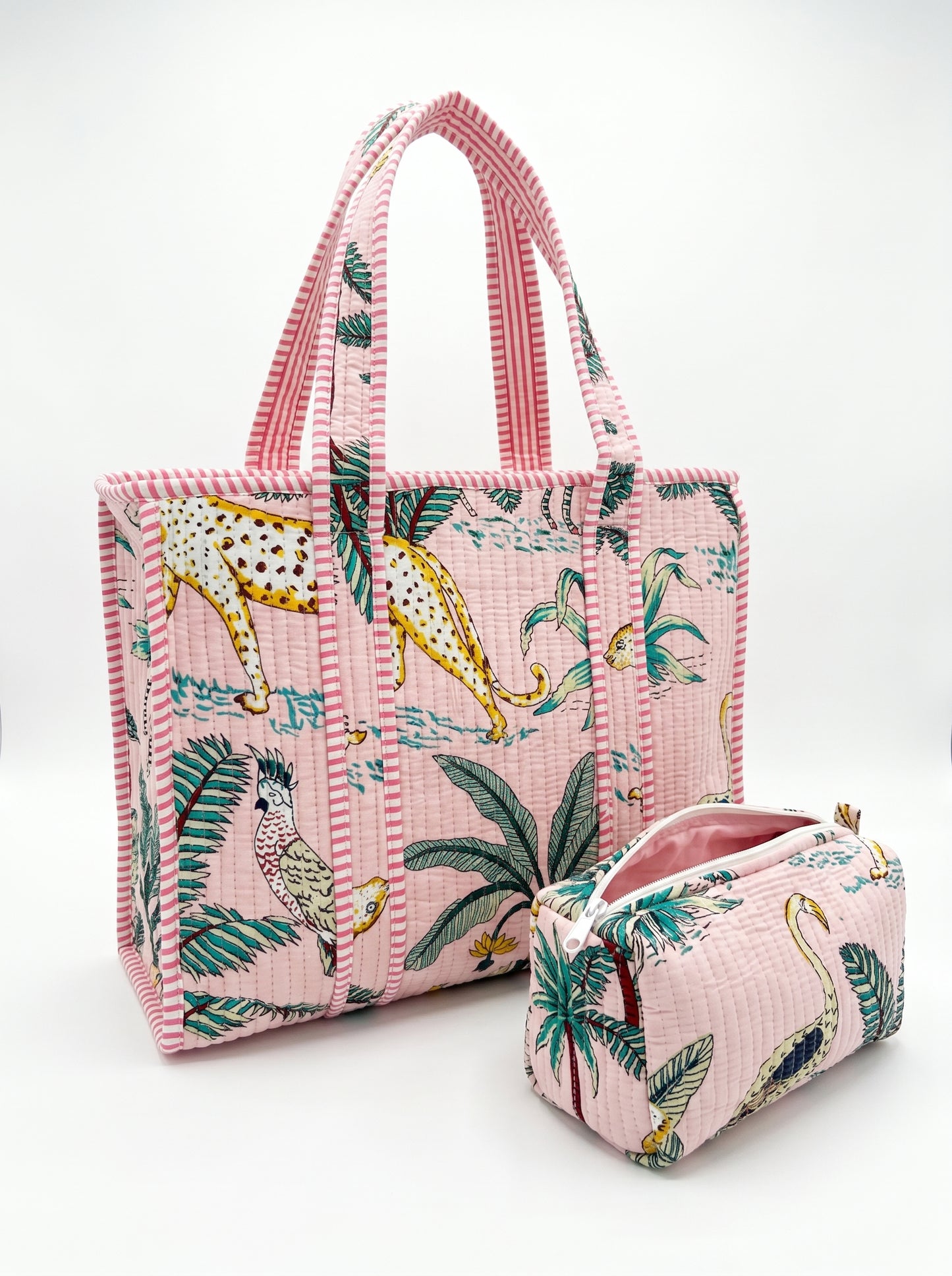 Blush Pink Safari Quilted Tote & Pouch Set