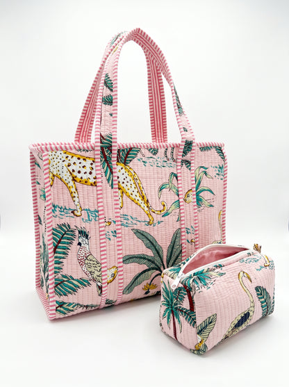 Blush Pink Safari Quilted Tote & Pouch Set