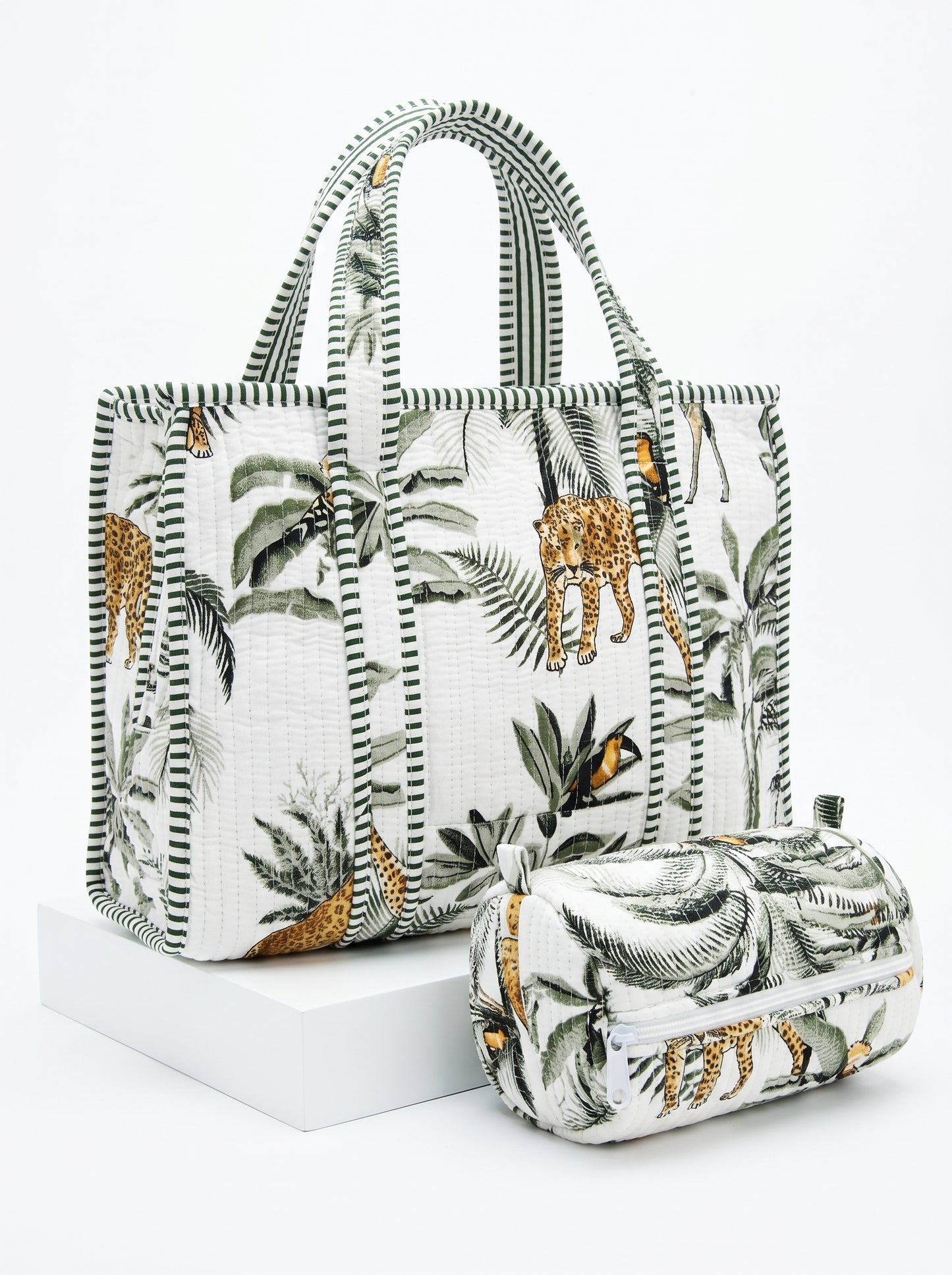 White Jungle Muse Quilted Tote & Pouch Set