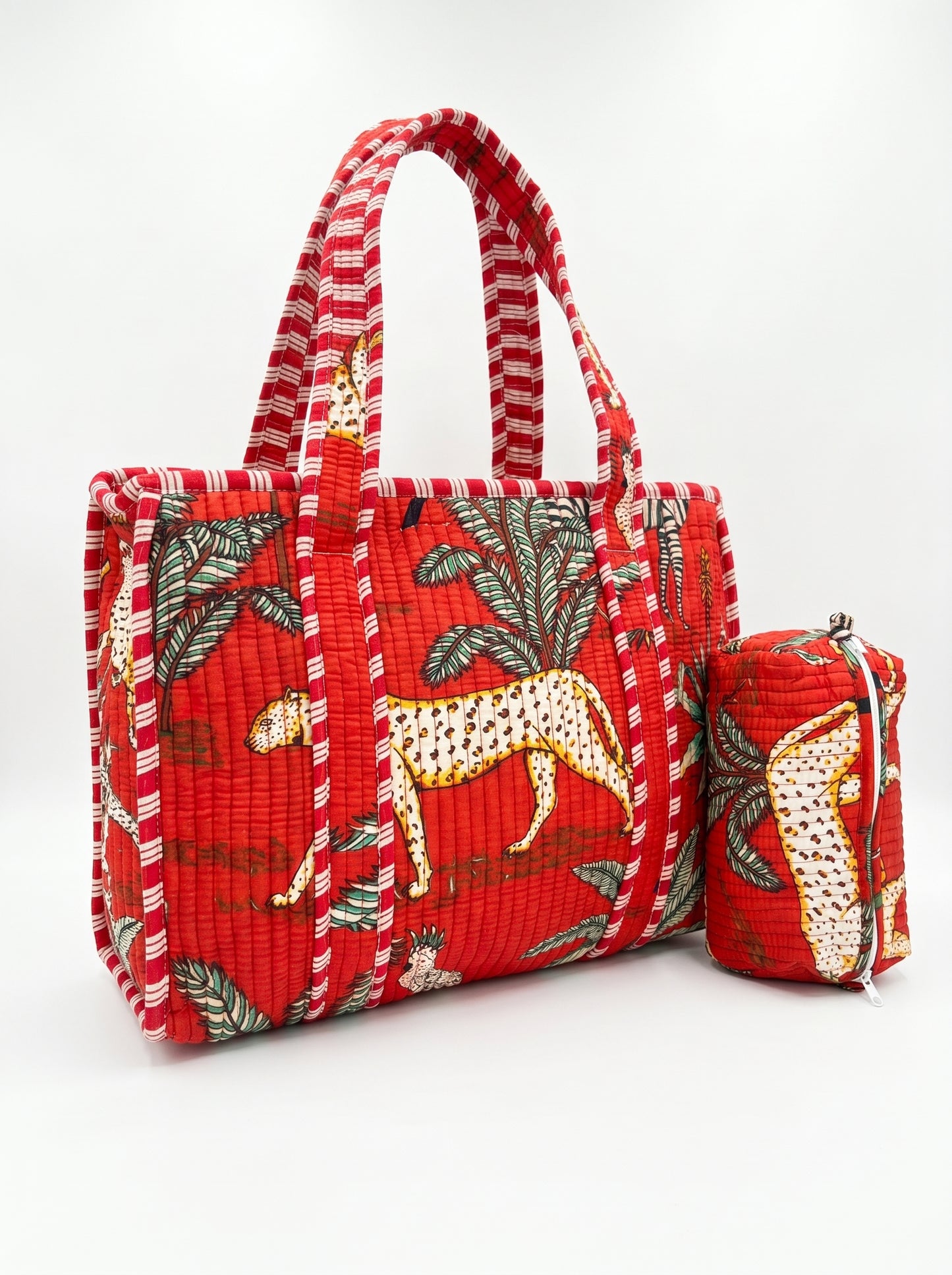 Red Safari Quilted Tote & Pouch Set