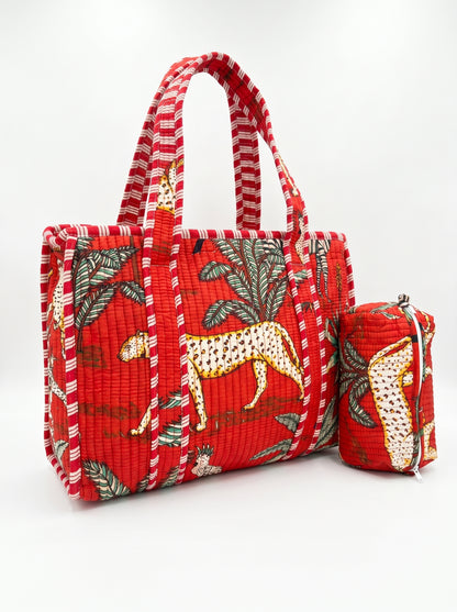 Red Safari Quilted Tote & Pouch Set