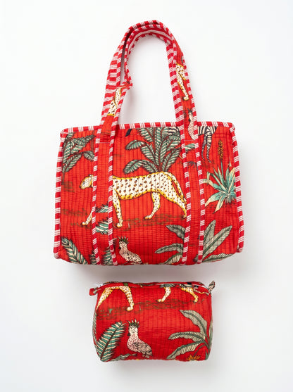Red Safari Quilted Tote & Pouch Set
