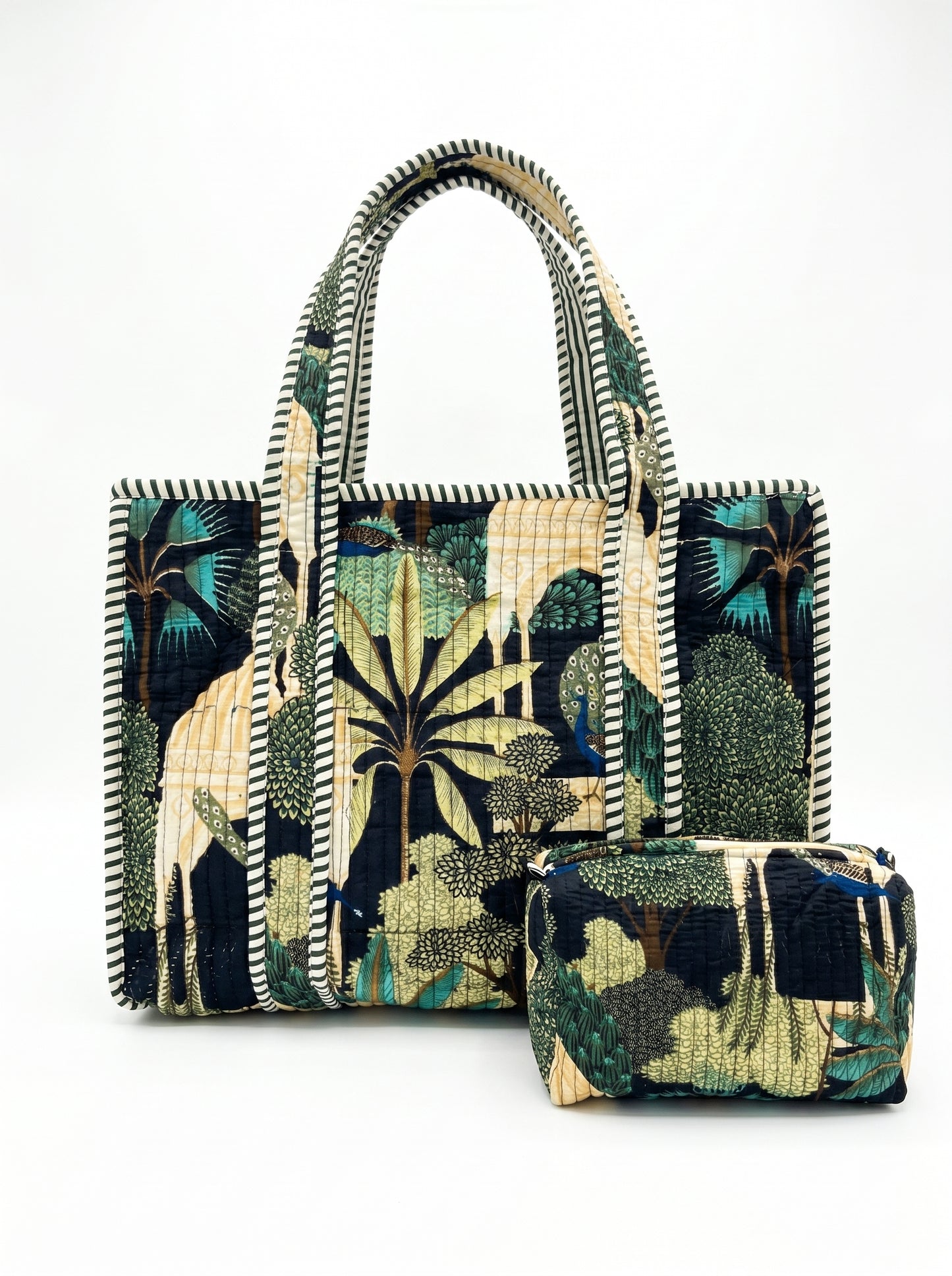 Peacock Green Grace Quilted Tote & Pouch Set
