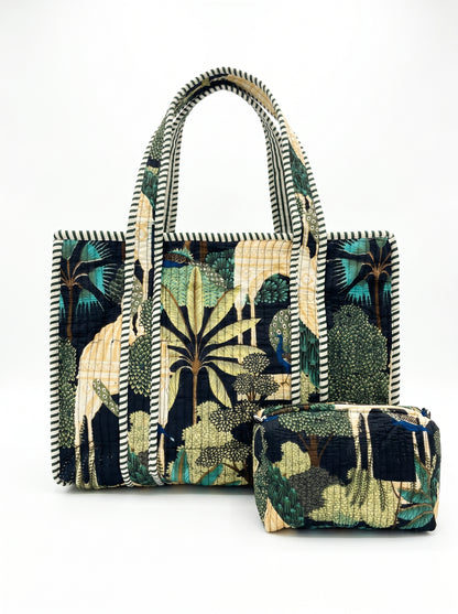 Peacock Green Grace Quilted Tote & Pouch Set