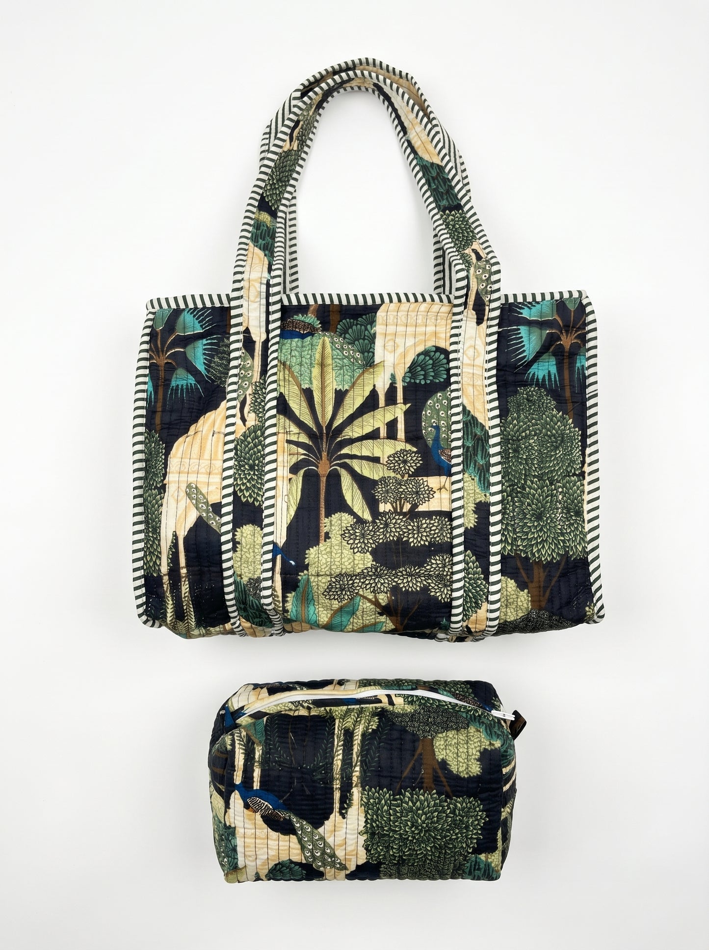 Peacock Green Grace Quilted Tote & Pouch Set