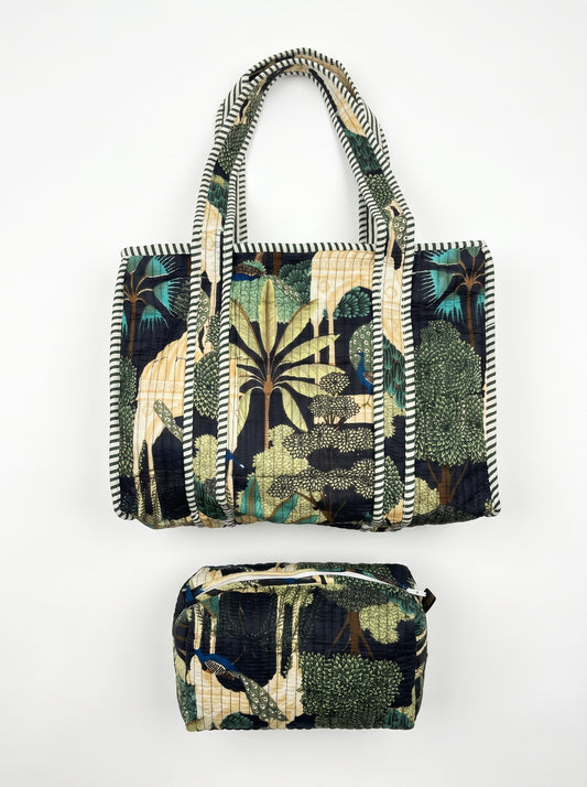 Peacock Green Grace Quilted Tote & Pouch Set
