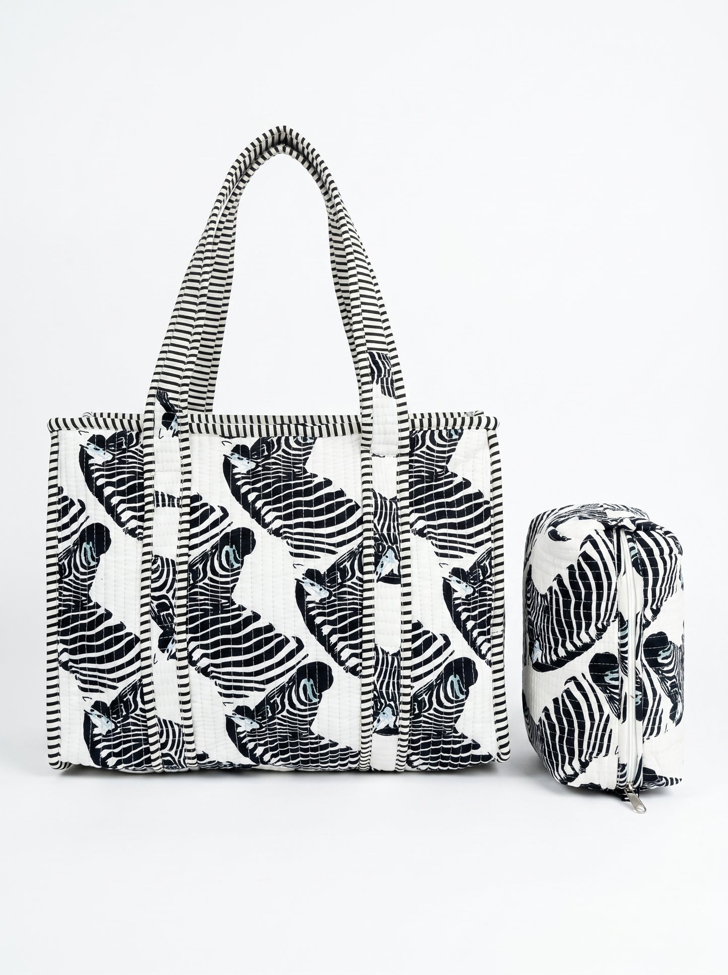 Black Chisel Zebra tiger Quilted Tote & Pouch Set