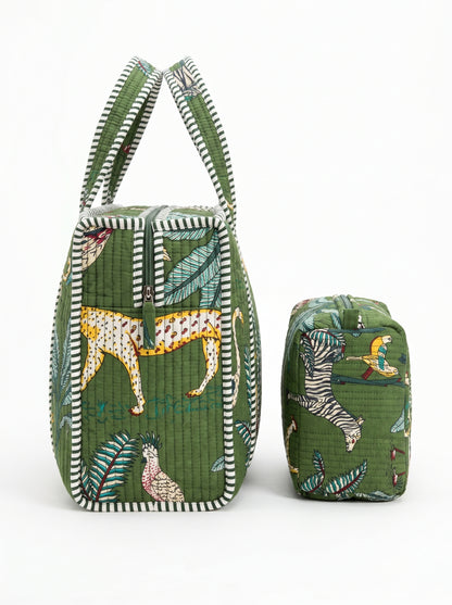 Green Safari tiger Quilted Tote & Pouch Set