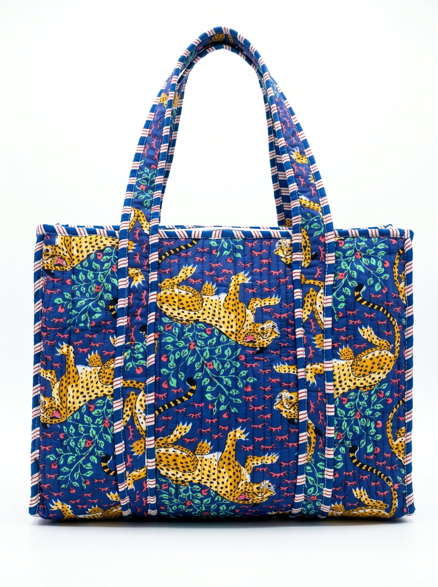 Blue Leopard tiger Quilted Tote & Pouch Set