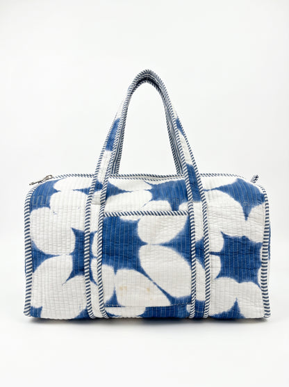 Classic Blue Indigo Tie and Dye Quilted Cotton Duffle Bag – Lightweight Travel Weekender