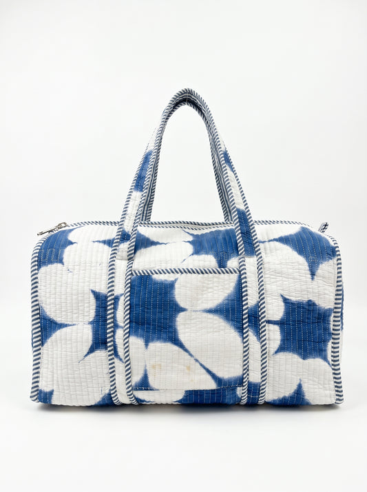Classic Blue Indigo Tie and Dye Quilted Cotton Duffle Bag – Lightweight Travel Weekender