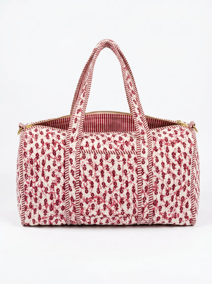 Red Drops Quilted Cotton Duffle Bag – Lightweight Travel Weekender