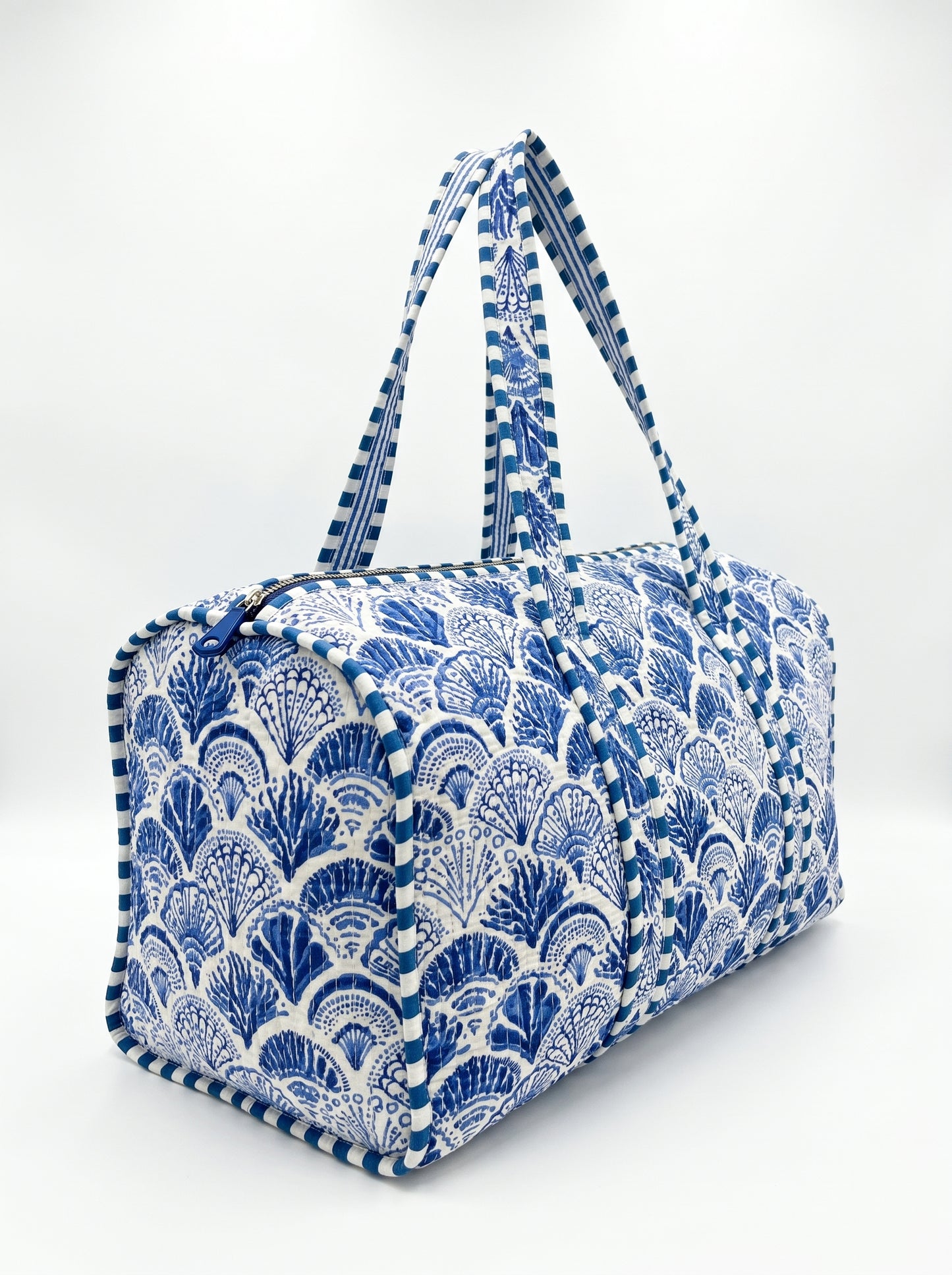 Blue Shell Quilted Cotton Duffle Bag – Lightweight Travel Weekender