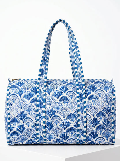 Blue Shell Quilted Cotton Duffle Bag – Lightweight Travel Weekender