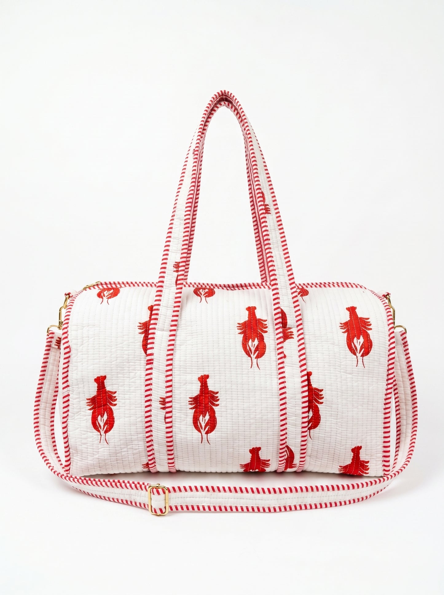 White Lobster Quilted Cotton Duffle Bag – Lightweight Travel Weekender