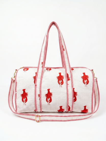 White Lobster Quilted Cotton Duffle Bag – Lightweight Travel Weekender