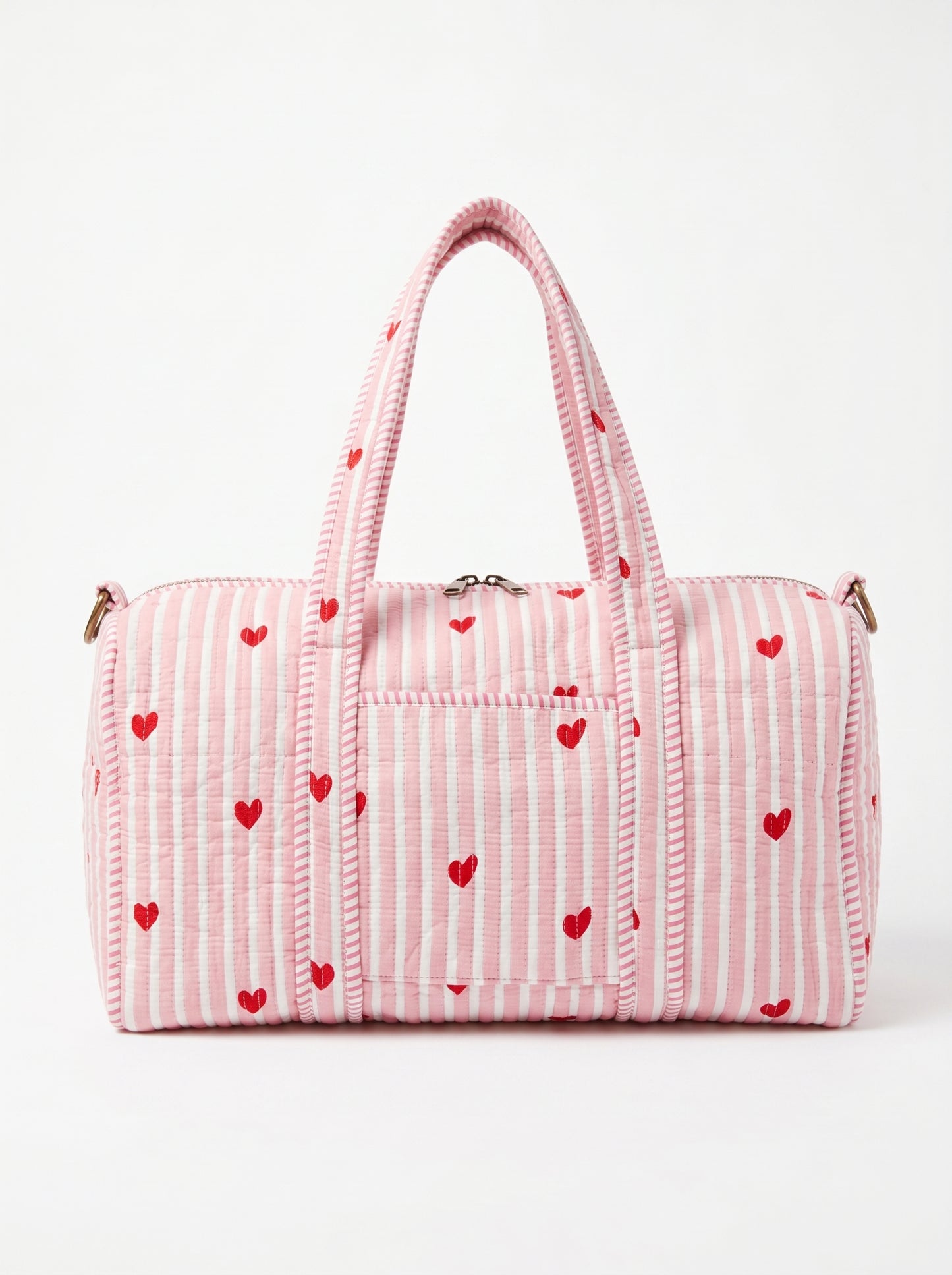Cute Pink Hearts Quilted Cotton Duffle Bag – Lightweight Travel Weekender