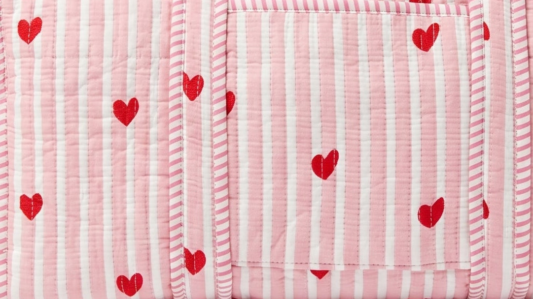 Pink Hearts Quilted Tote & Pouch Set