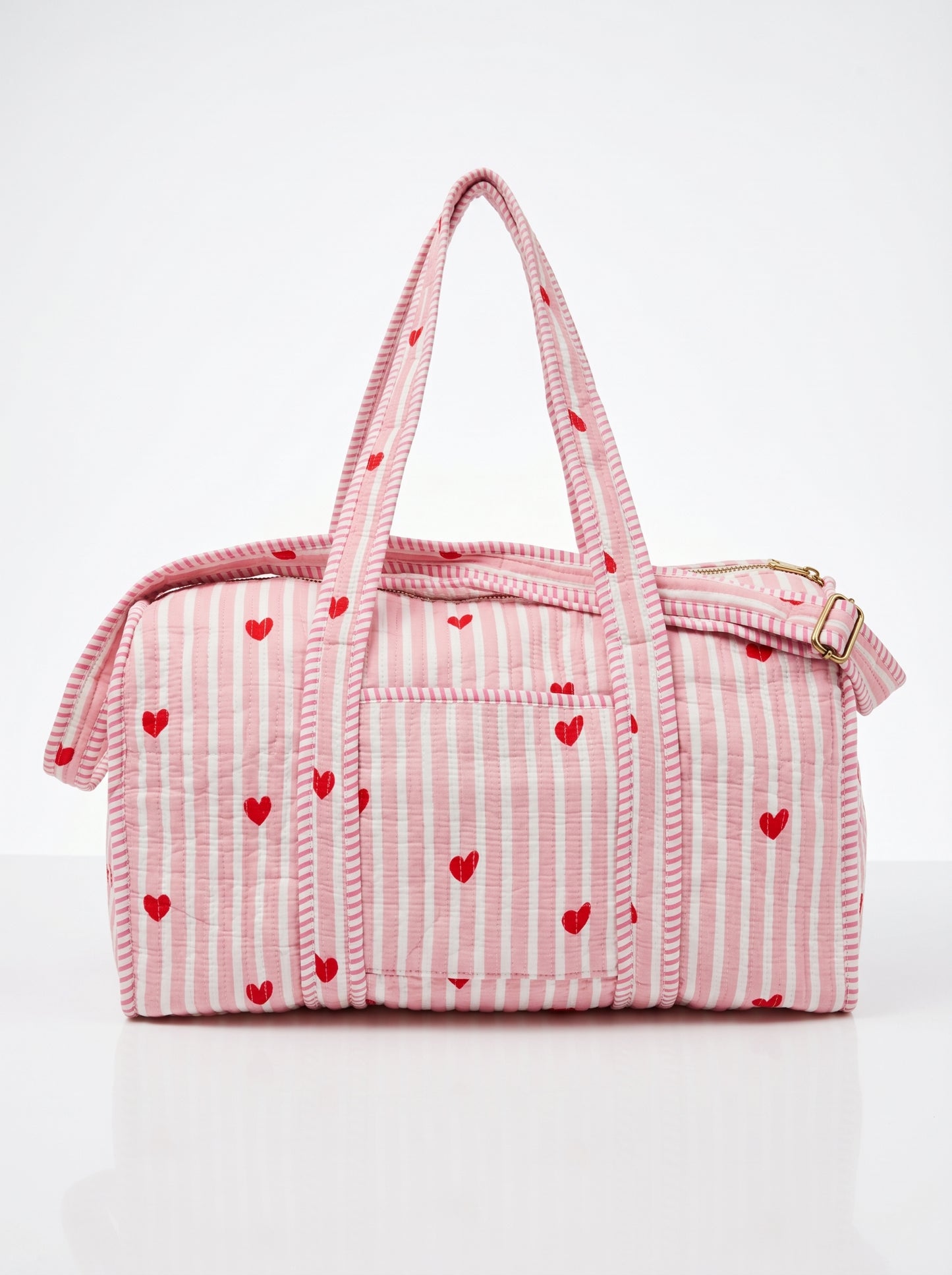 Cute Pink Hearts Quilted Cotton Duffle Bag – Lightweight Travel Weekender
