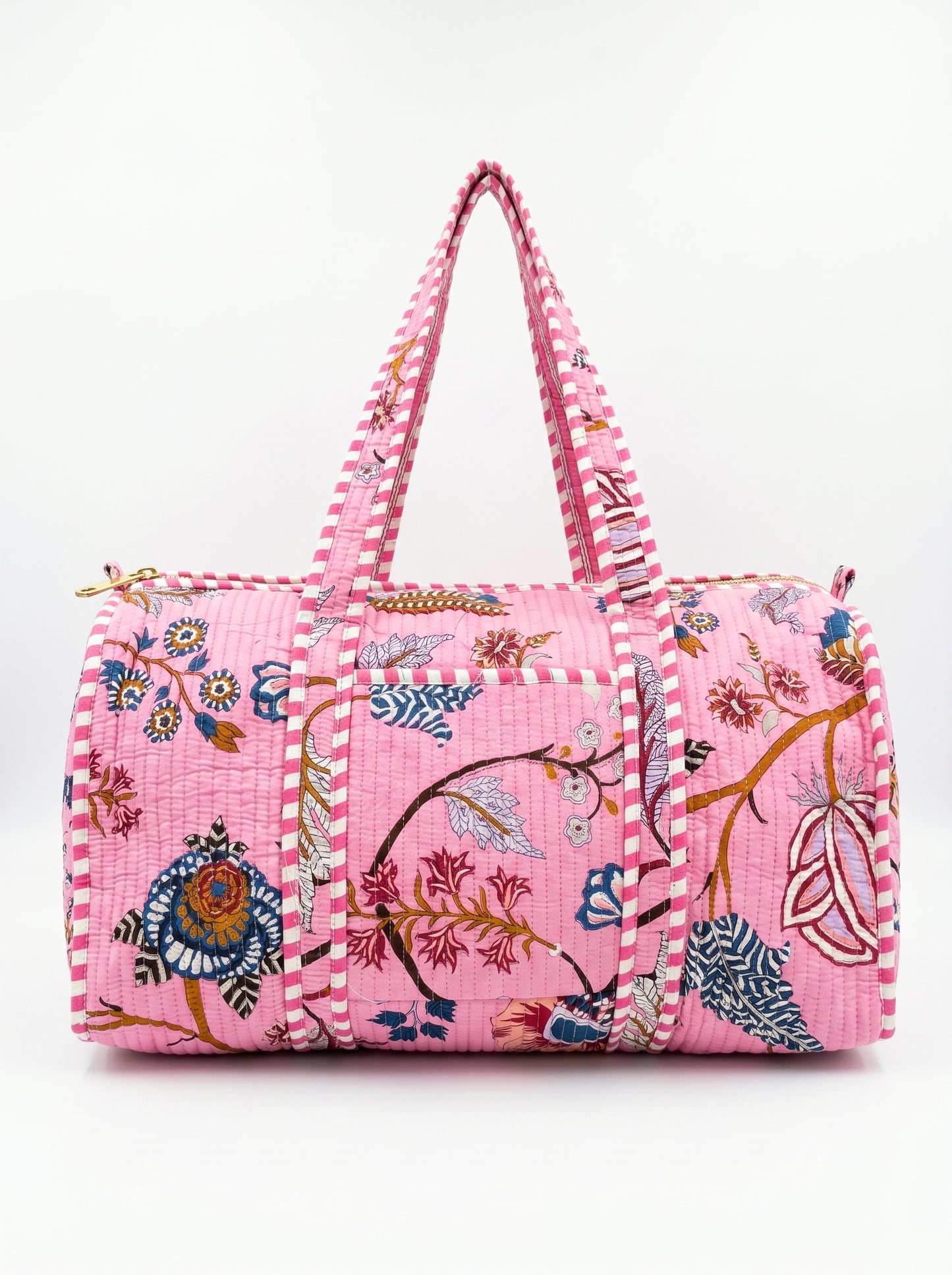 Blush Pink Floral  Quilted Cotton Duffle Bag – Lightweight Travel Weekender