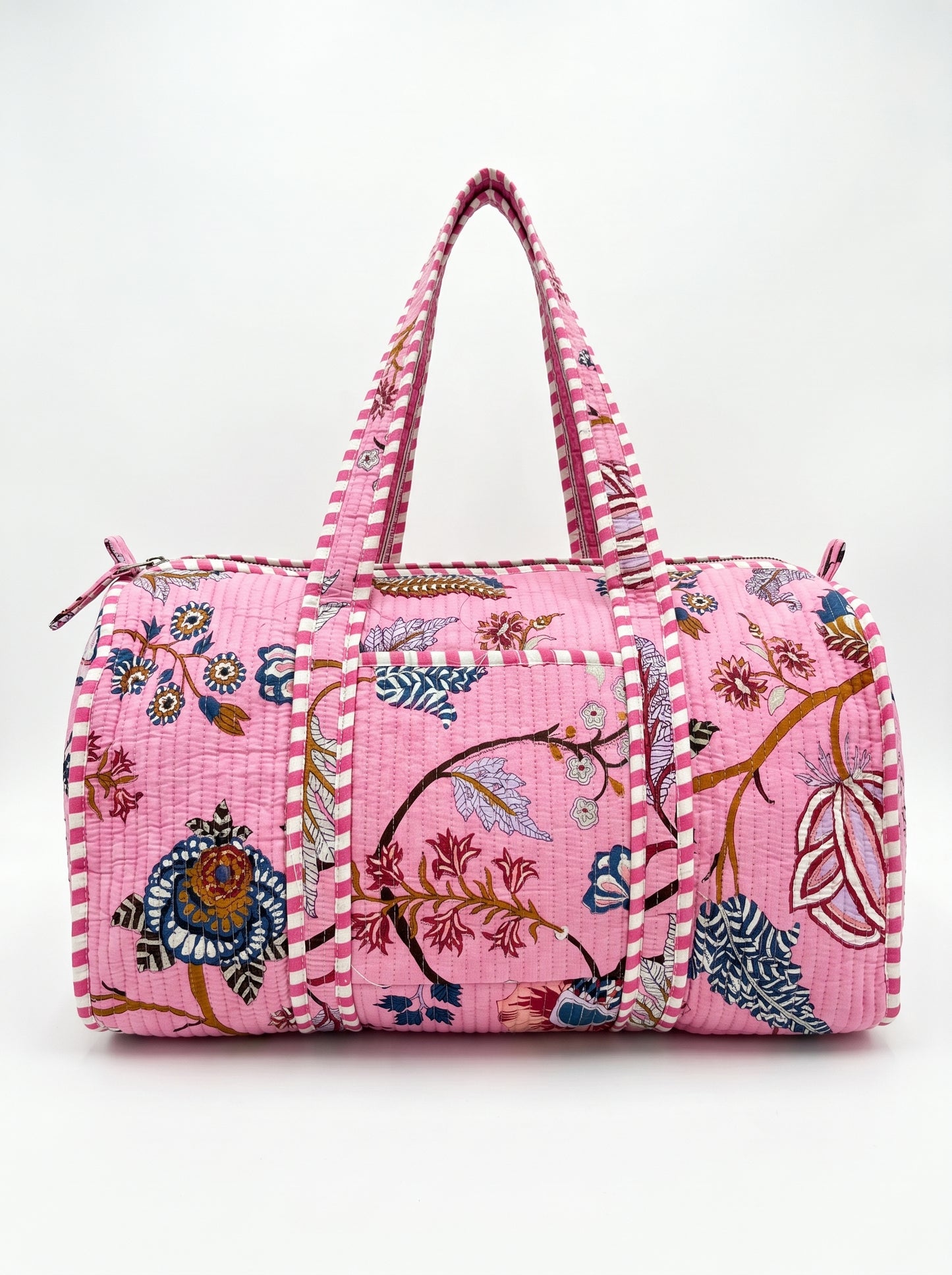 Blush Pink Floral  Quilted Cotton Duffle Bag – Lightweight Travel Weekender