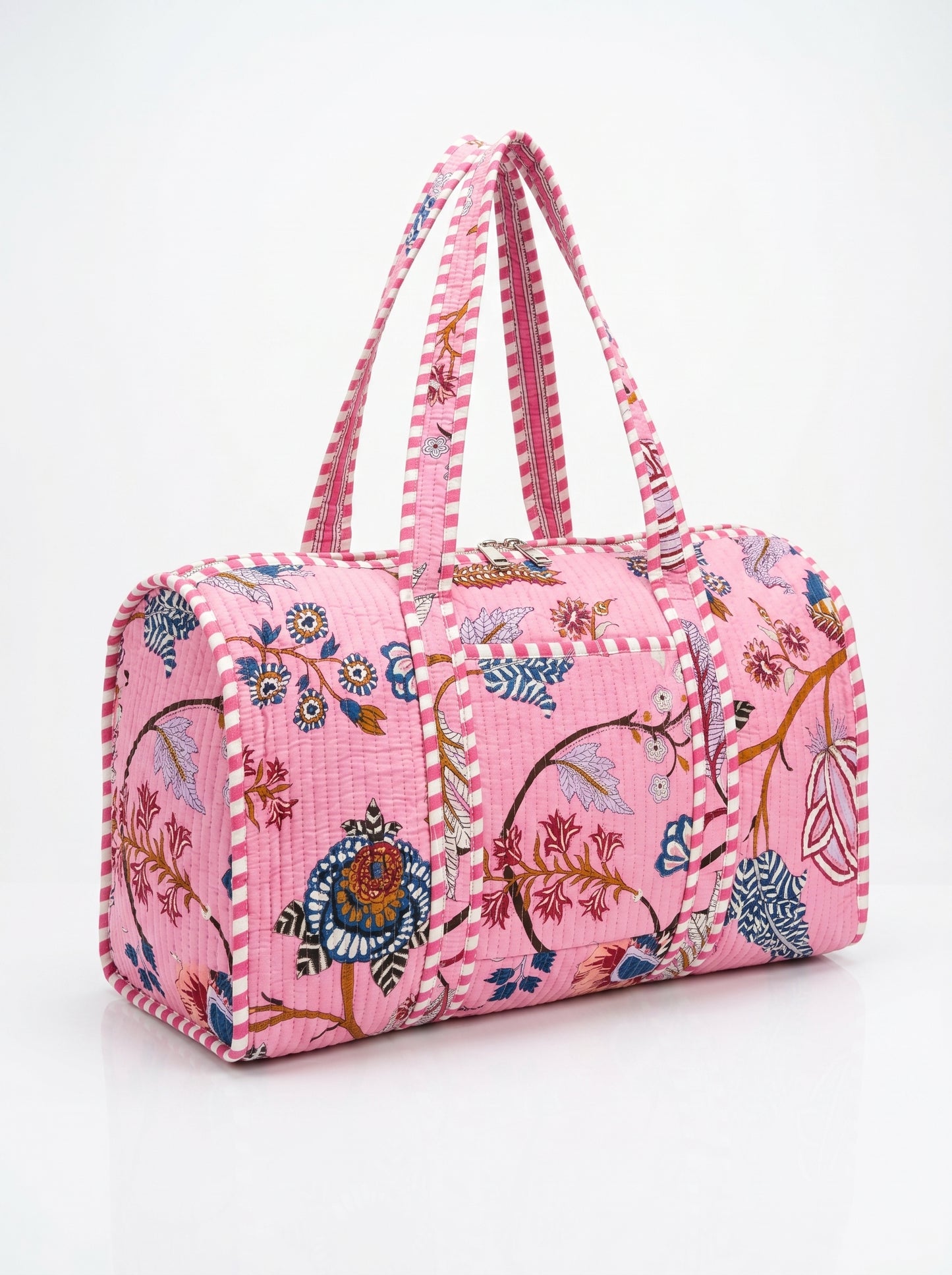Blush Pink Floral  Quilted Cotton Duffle Bag – Lightweight Travel Weekender