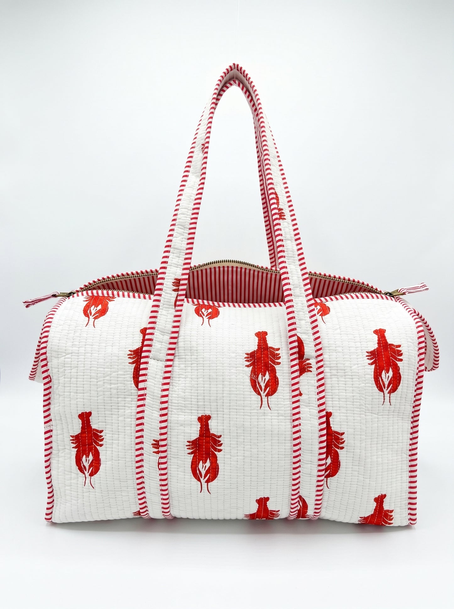 White Lobster Quilted Cotton Duffle Bag – Lightweight Travel Weekender