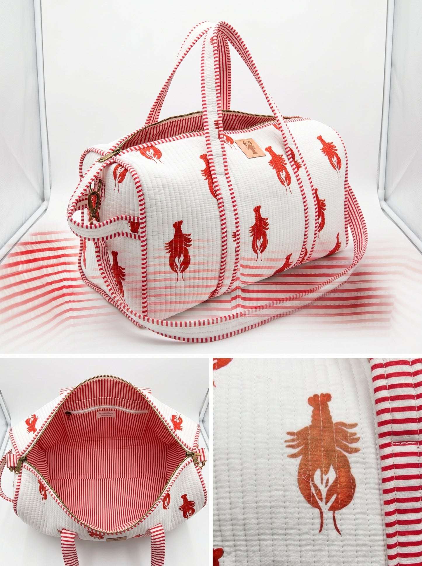 White Lobster Quilted Cotton Duffle Bag – Lightweight Travel Weekender