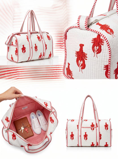White Lobster Quilted Cotton Duffle Bag – Lightweight Travel Weekender