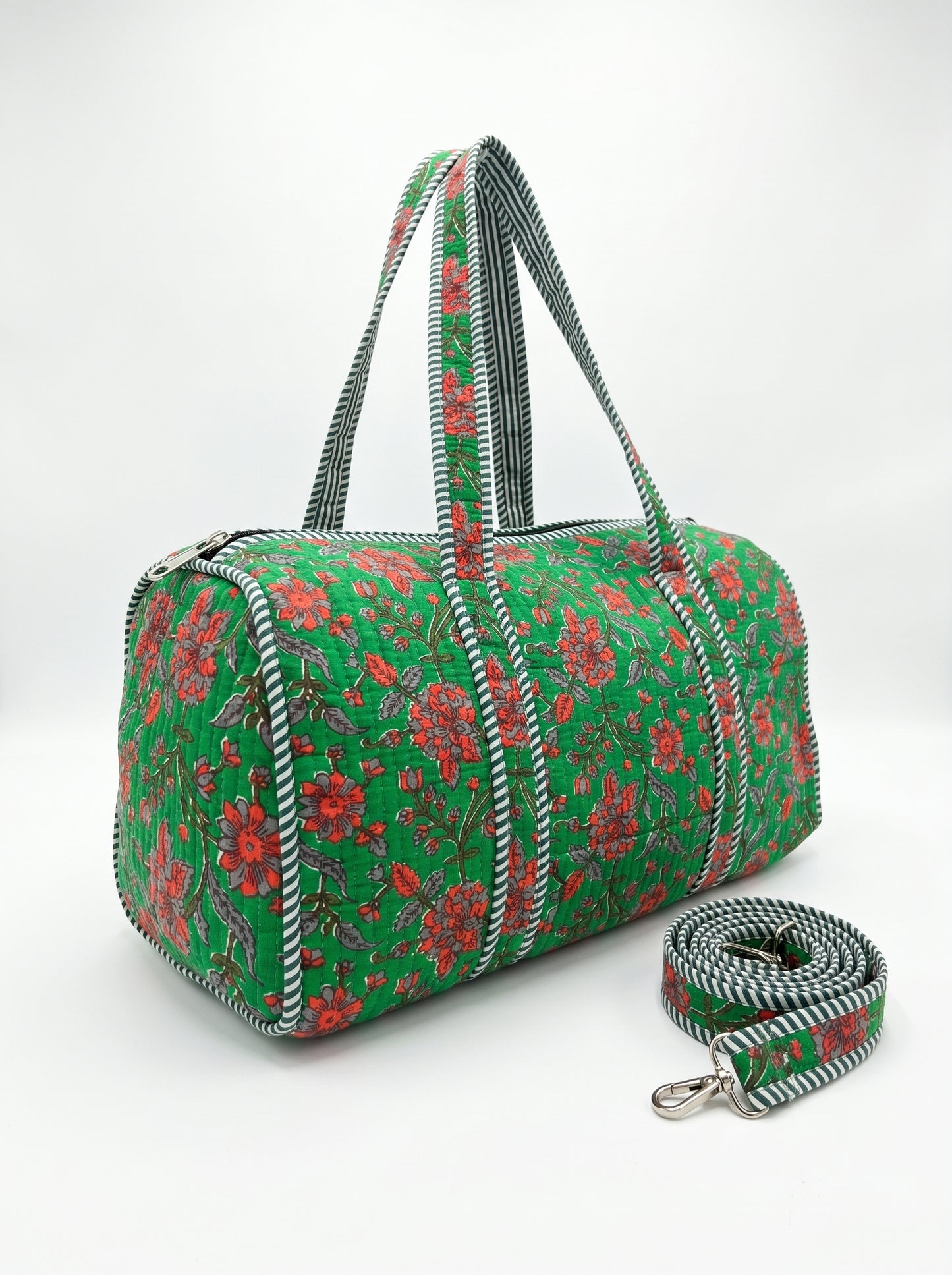 Fresh Green Graden Quilted Cotton Duffle Bag – Lightweight Travel Weekender