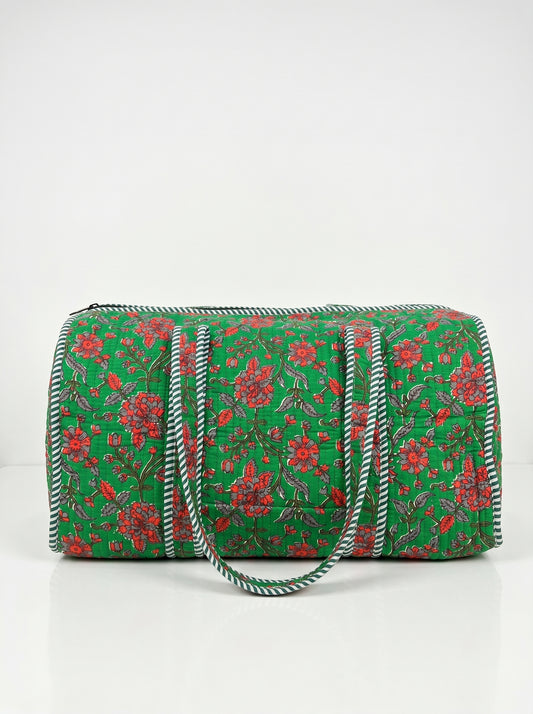 Fresh Green Graden Quilted Cotton Duffle Bag – Lightweight Travel Weekender