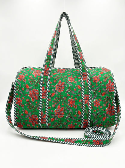 Fresh Green Graden Quilted Cotton Duffle Bag – Lightweight Travel Weekender