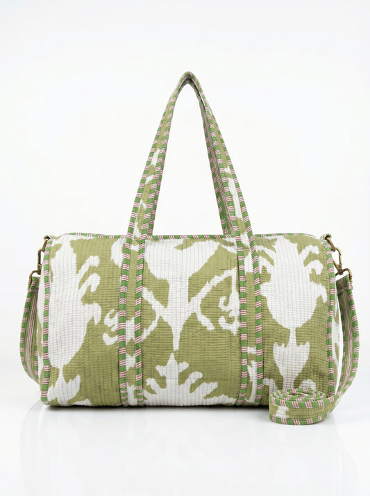 Classic Green Tie and Dye Quilted Cotton Duffle Bag – Lightweight Travel Weekender