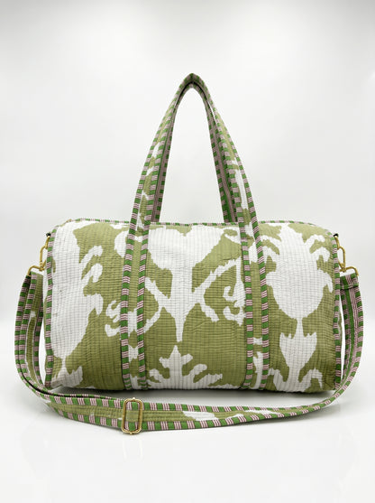 Classic Green Tie and Dye Quilted Cotton Duffle Bag – Lightweight Travel Weekender