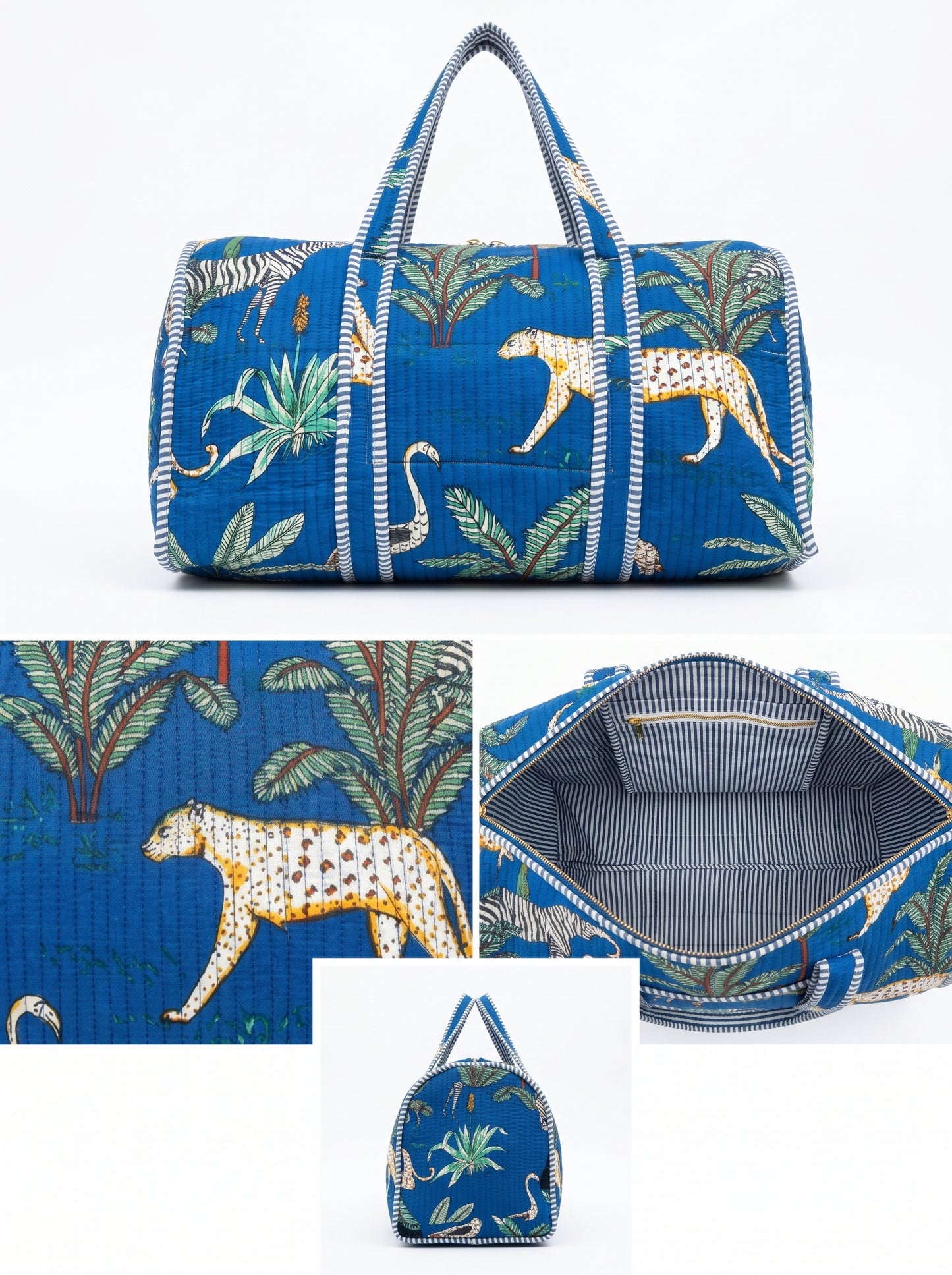 Royal Blue Safari Quilted Cotton Duffle Bag – Lightweight Travel Weekender