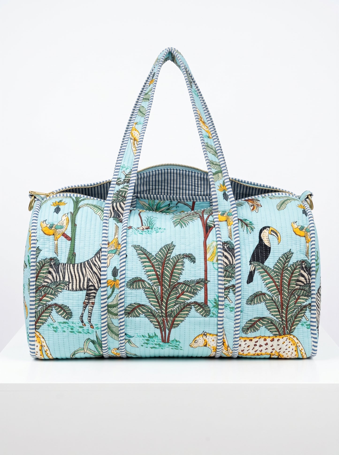 Powder Blue Safari Quilted Cotton Duffle Bag – Lightweight Travel Weekender