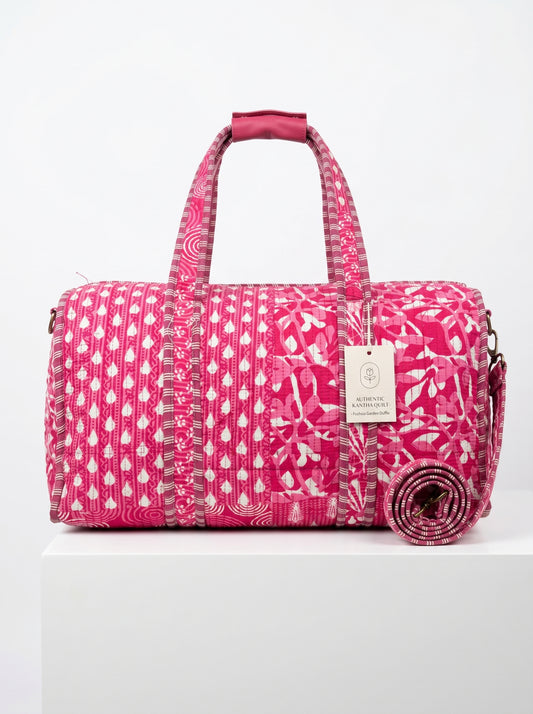 Princess Pink Drops Quilted Cotton Duffle Bag – Lightweight Travel Weekender