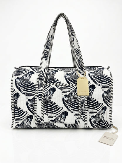 Black Chisel Zebra Quilted Cotton Duffle Bag – Lightweight Travel Weekender