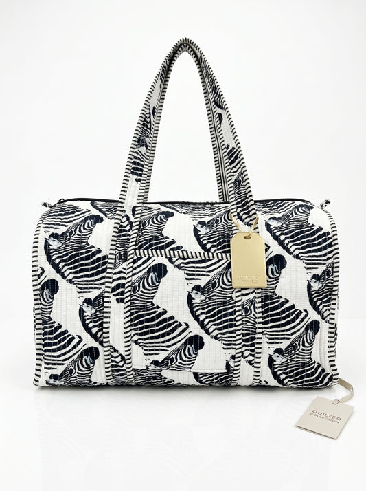 Black Chisel Zebra Quilted Cotton Duffle Bag – Lightweight Travel Weekender