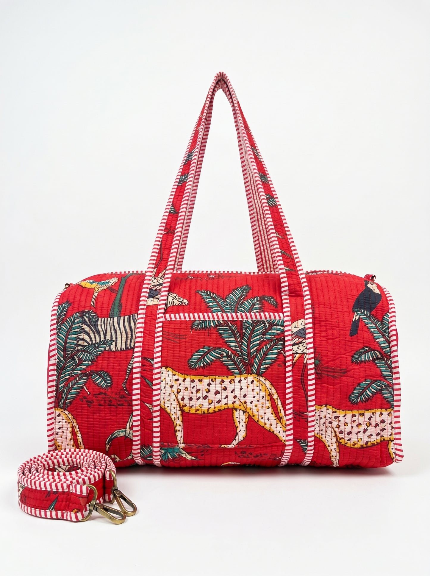 Red Safari Quilted Cotton Duffle Bag – Lightweight Travel Weekender