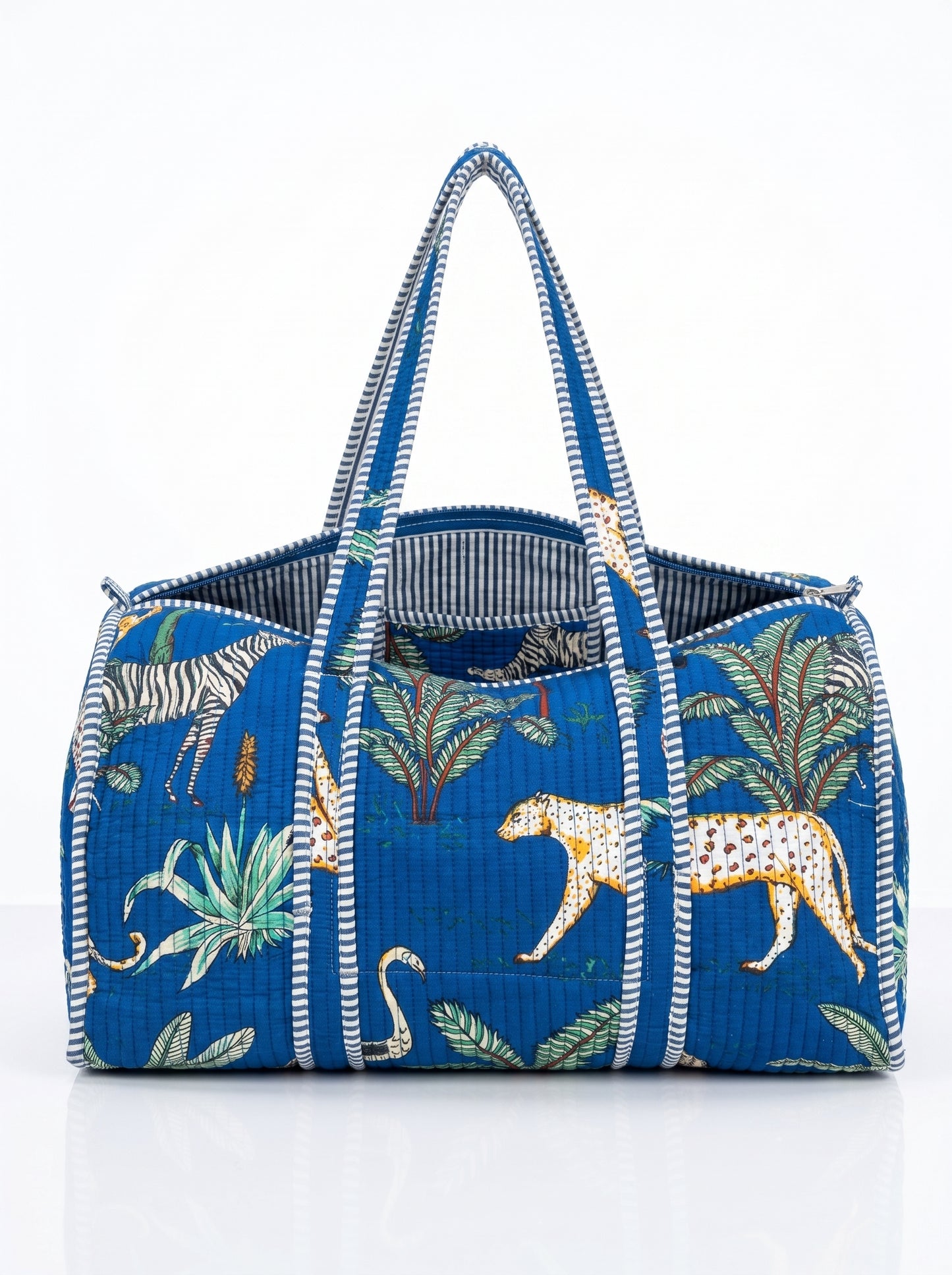 Royal Blue Safari Quilted Cotton Duffle Bag – Lightweight Travel Weekender