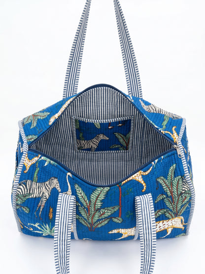 Royal Blue Safari Quilted Cotton Duffle Bag – Lightweight Travel Weekender