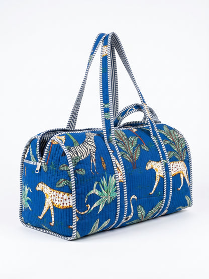 Royal Blue Safari Quilted Cotton Duffle Bag – Lightweight Travel Weekender