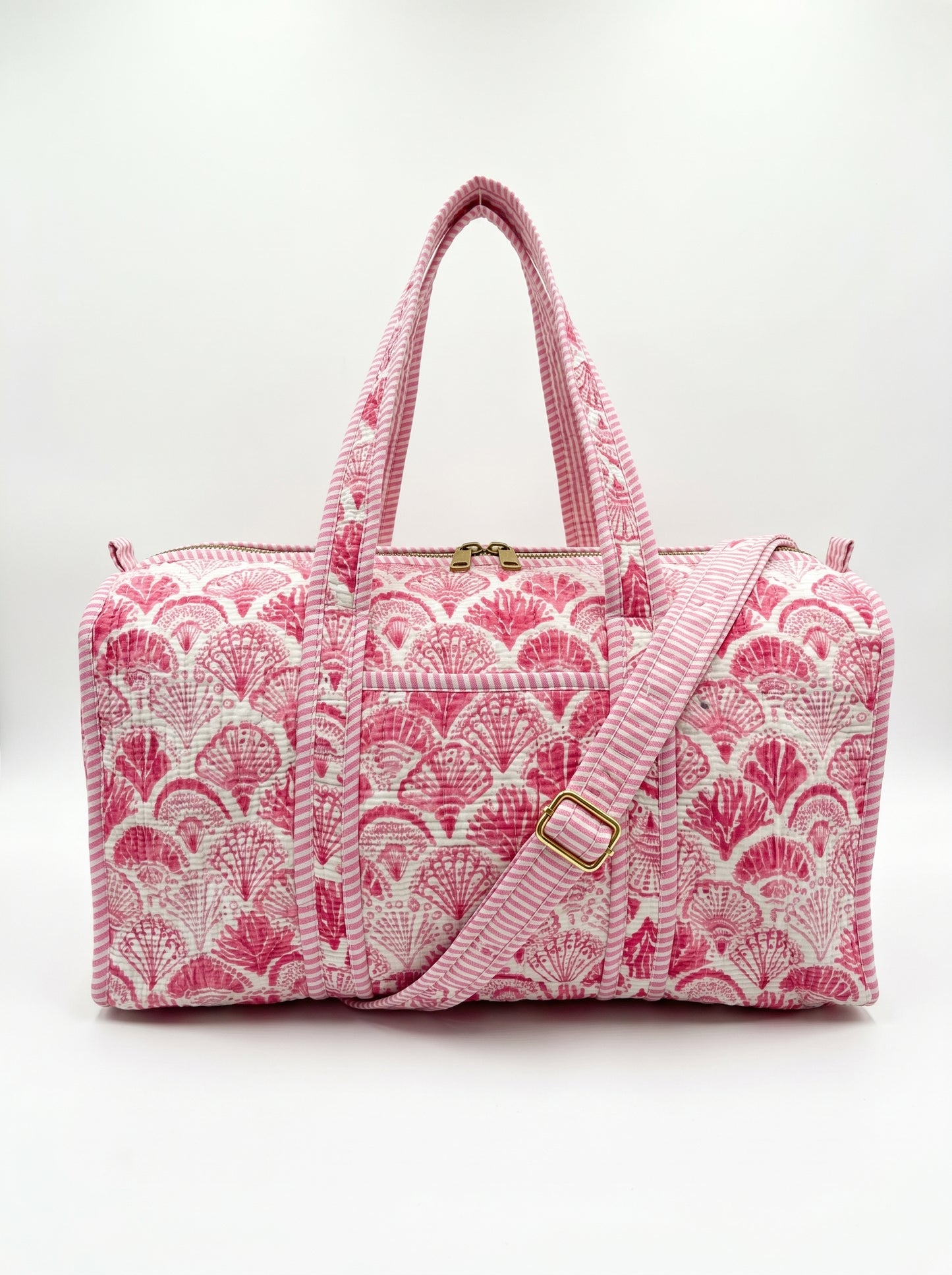 Pink Shell Quilted Cotton Duffle Bag – Lightweight Travel Weekender